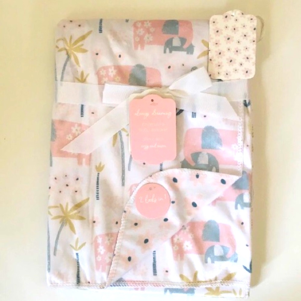 NEW Baby Blanket Pink Elephant Theme Reversible Floral Print | Always Dreaming